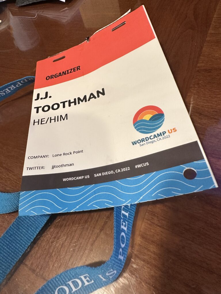 Organizer badge for WordCamp US 2023